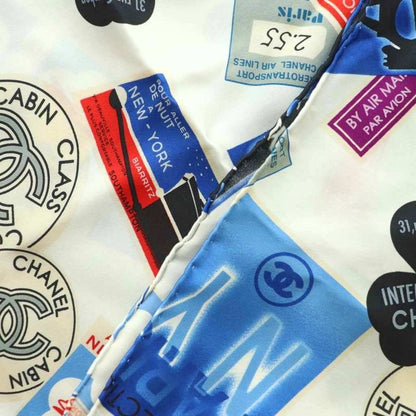 Chanel Scarf Silk Coco Mark Airline Total White Blue Red MI - OS