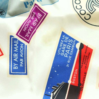 Chanel Scarf Silk Coco Mark Airline Total White Blue Red MI - OS