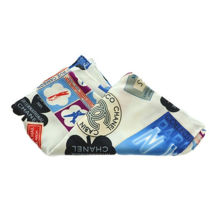 Chanel Scarf Silk Coco Mark Airline Total White Blue Red MI - OS