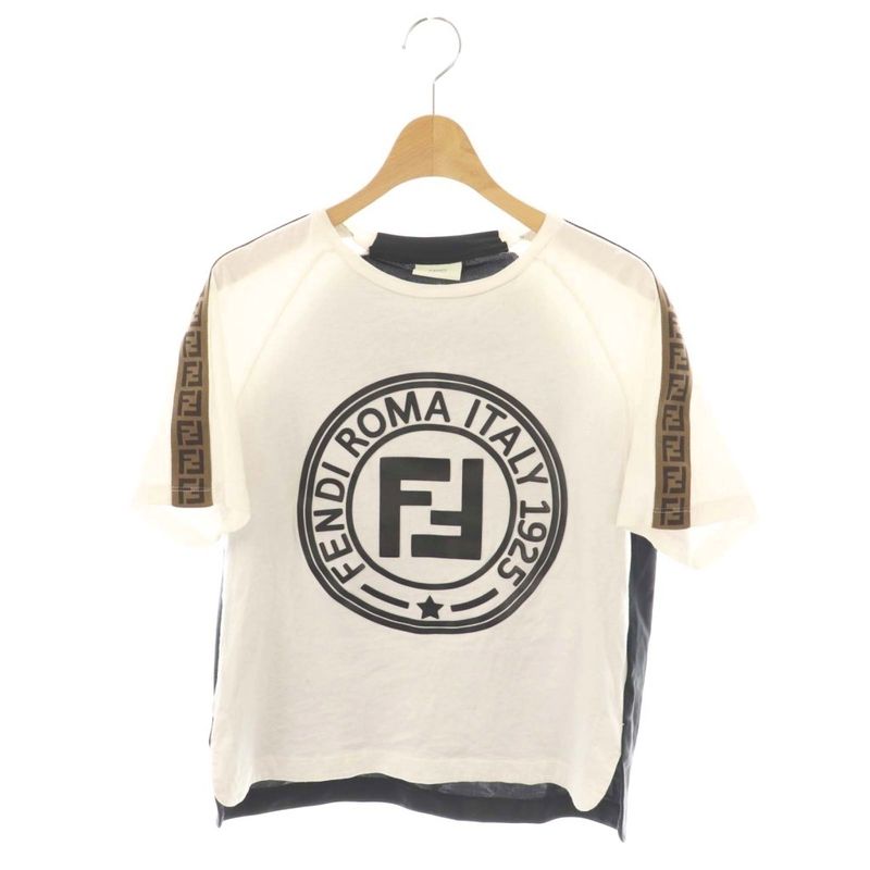 Fendi Zucca Pattern Logo Short Sleeve T-shirt Cut And Sewn 12A White Black
