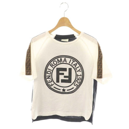 Fendi Zucca Pattern Logo Short Sleeve T-shirt Cut And Sewn 12A White Black