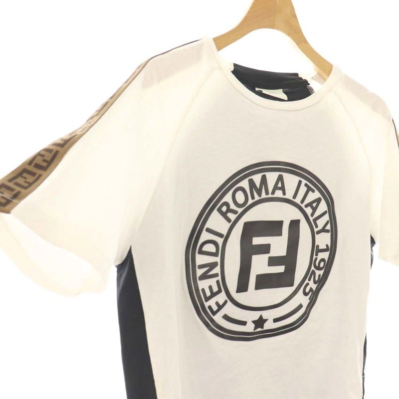 Fendi Zucca Pattern Logo Short Sleeve T-shirt Cut And Sewn 12A White Black