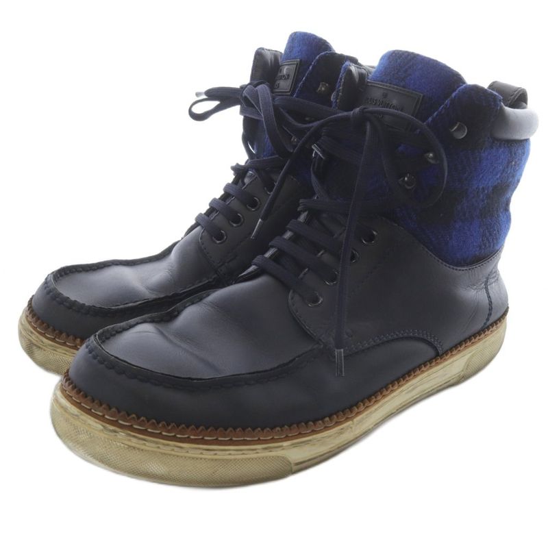 Louis Vuitton Check Switch High Cut Sneakers 7.5 Black Blue