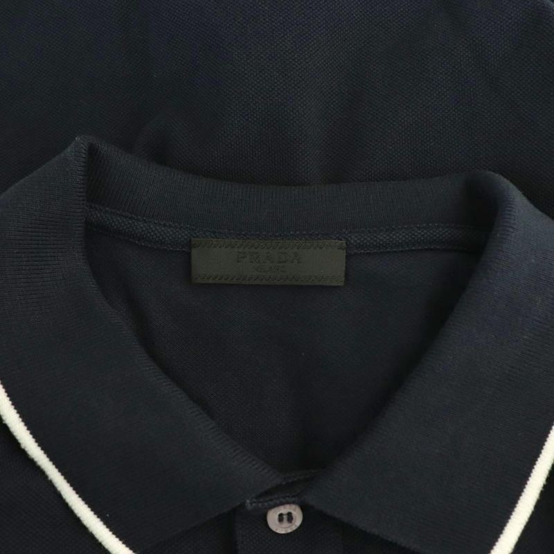 Prada Sjn256 Deer Fleece Rubber Logo Polo Shirt Short Sleeves XXL Navy White ES