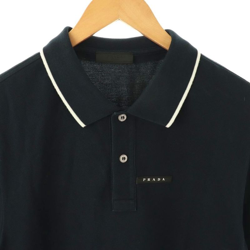 Prada Sjn256 Deer Fleece Rubber Logo Polo Shirt Short Sleeves XXL Navy White ES