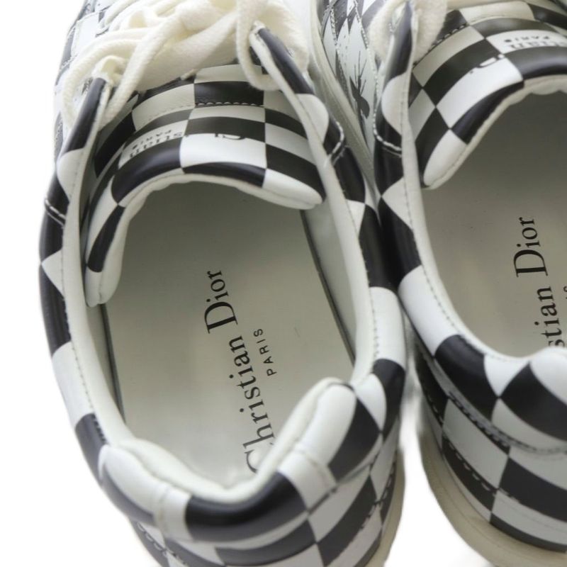 Christian DIOR D-bee Checker Sneakers Leather 35 White Black