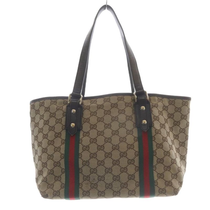 Gucci GG Canvas Sherry Line Tote Handbag Brown