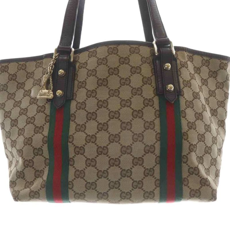 Gucci GG Canvas Sherry Line Tote Handbag Brown