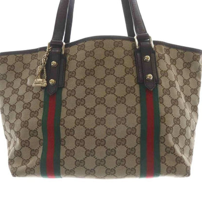 Gucci GG Canvas Sherry Line Tote Handbag Brown
