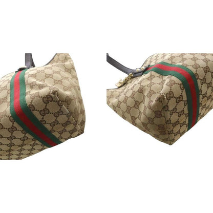 Gucci GG Canvas Sherry Line Tote Handbag Brown