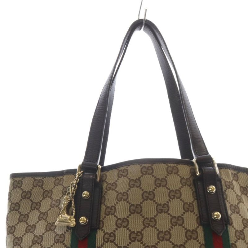 Gucci GG Canvas Sherry Line Tote Handbag Brown