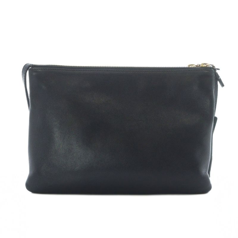 Celine Trio Large Shoulder Bag Pochette Leather Genuine Leather Black 171453 -