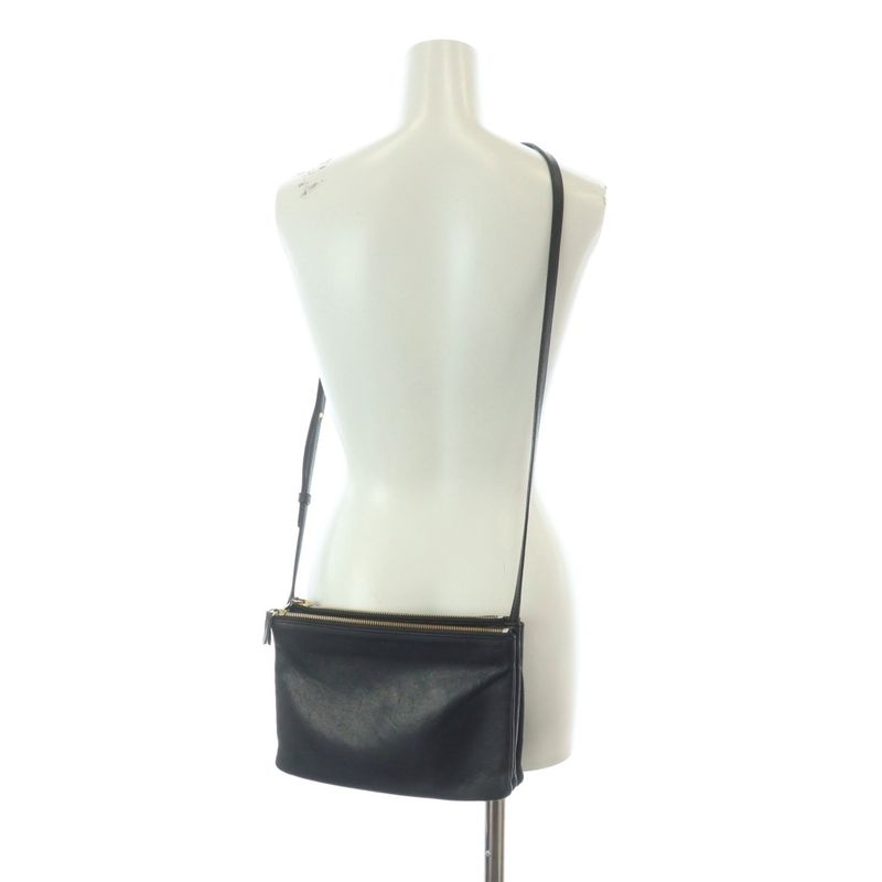 Celine Trio Large Shoulder Bag Pochette Leather Genuine Leather Black 171453 -