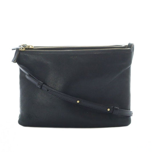 Celine Trio Large Shoulder Bag Pochette Leather Genuine Leather Black 171453 -