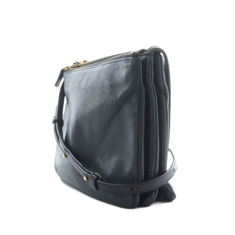 Celine Trio Large Shoulder Bag Pochette Leather Genuine Leather Black 171453 -