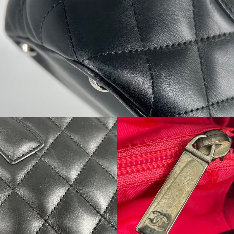 Chanel Tote Bag Women's Cambon Line Handbag Coco Mark Chanel Lambskin Black