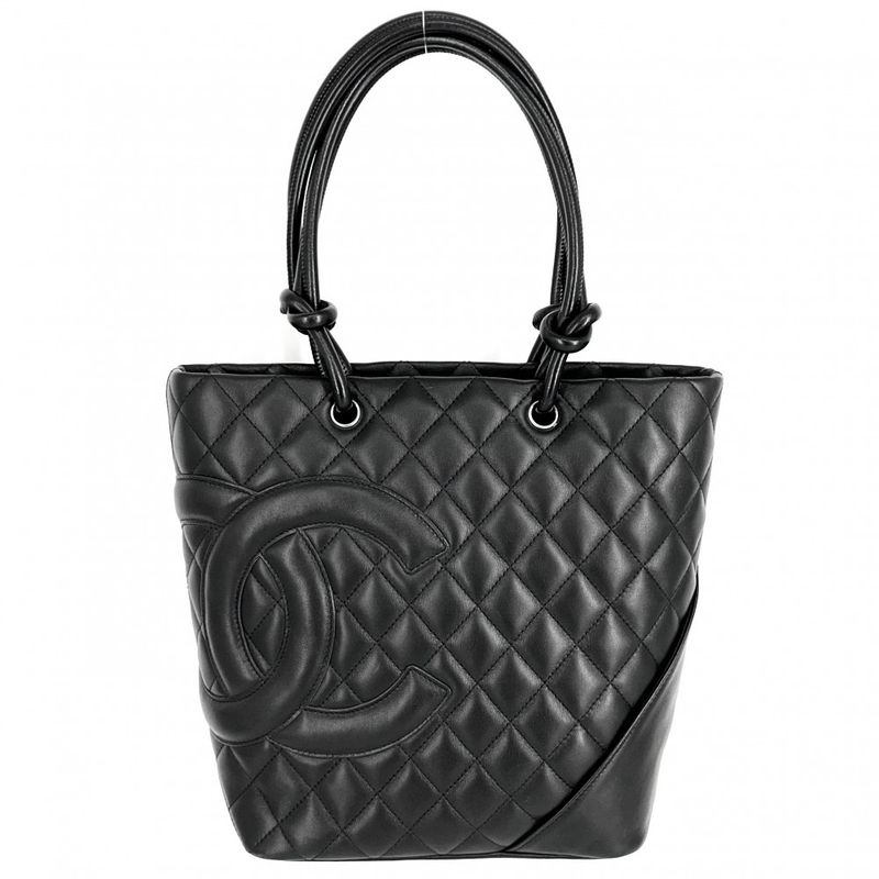 Chanel Tote Bag Women's Cambon Line Handbag Coco Mark Chanel Lambskin Black