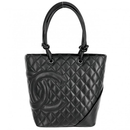 Chanel Tote Bag Women's Cambon Line Handbag Coco Mark Chanel Lambskin Black