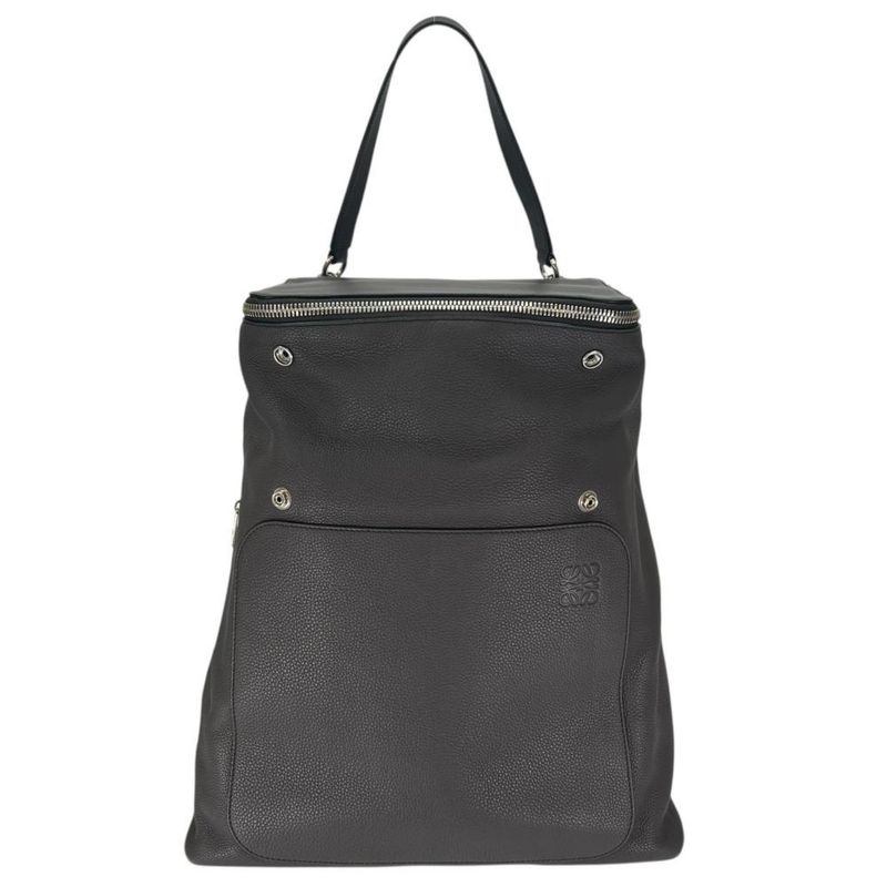 Loewe Backpack Men's Anagram Goya Backpack Loewe Leather Gray Silver Hardware