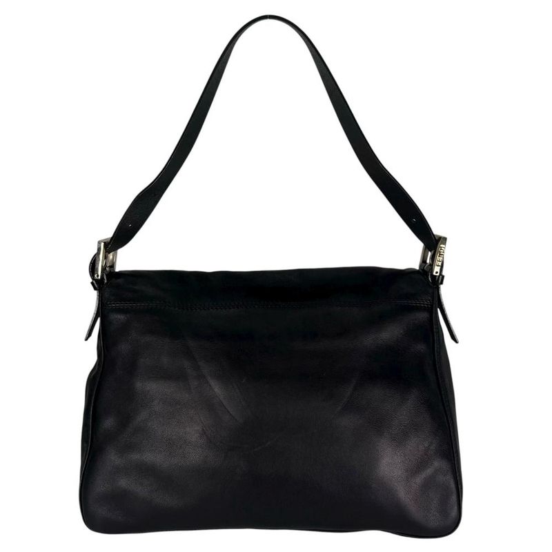 Fendi Handbag Women's Mamma Bucket Shoulder Fendi Leather Black Silver Hardware