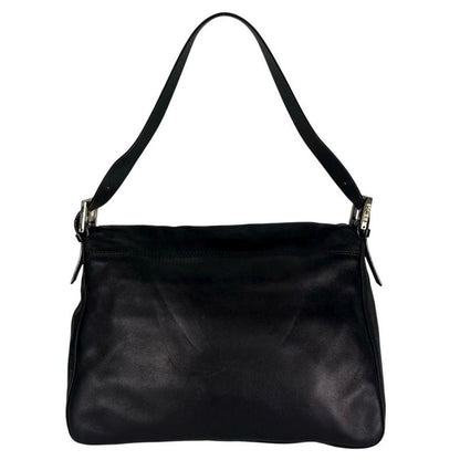 Fendi Handbag Women's Mamma Bucket Shoulder Fendi Leather Black Silver Hardware