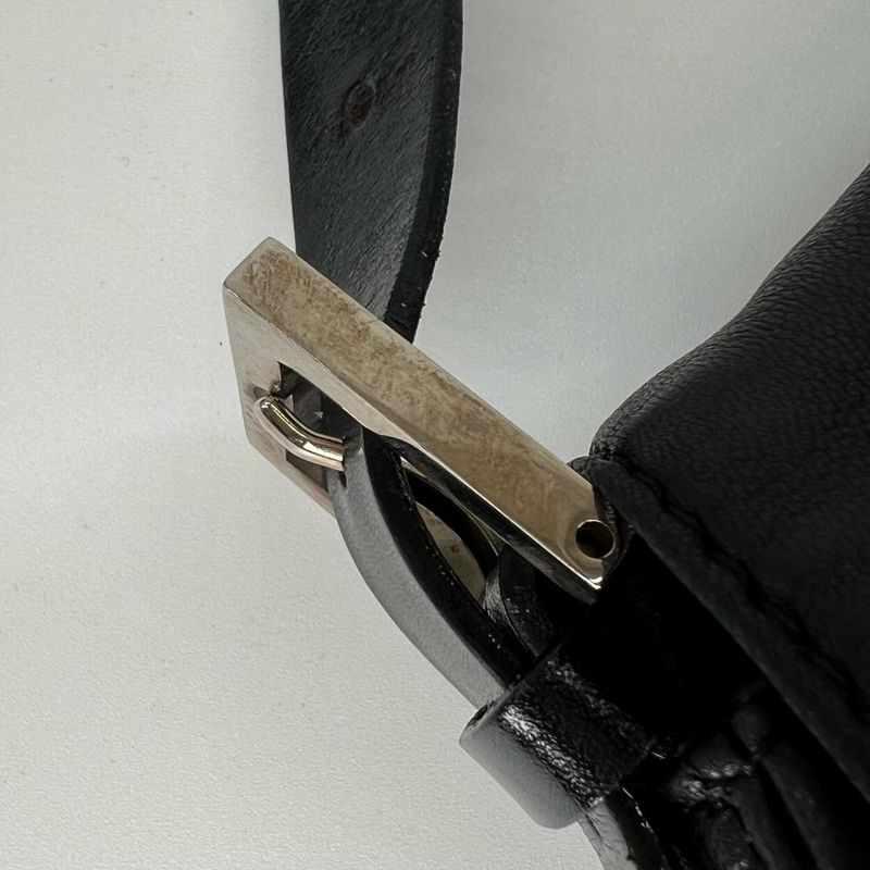 Fendi Handbag Women's Mamma Bucket Shoulder Fendi Leather Black Silver Hardware