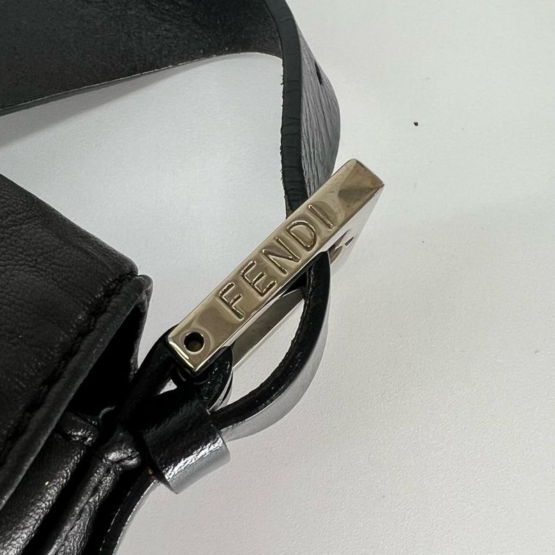 Fendi Handbag Women's Mamma Bucket Shoulder Fendi Leather Black Silver Hardware