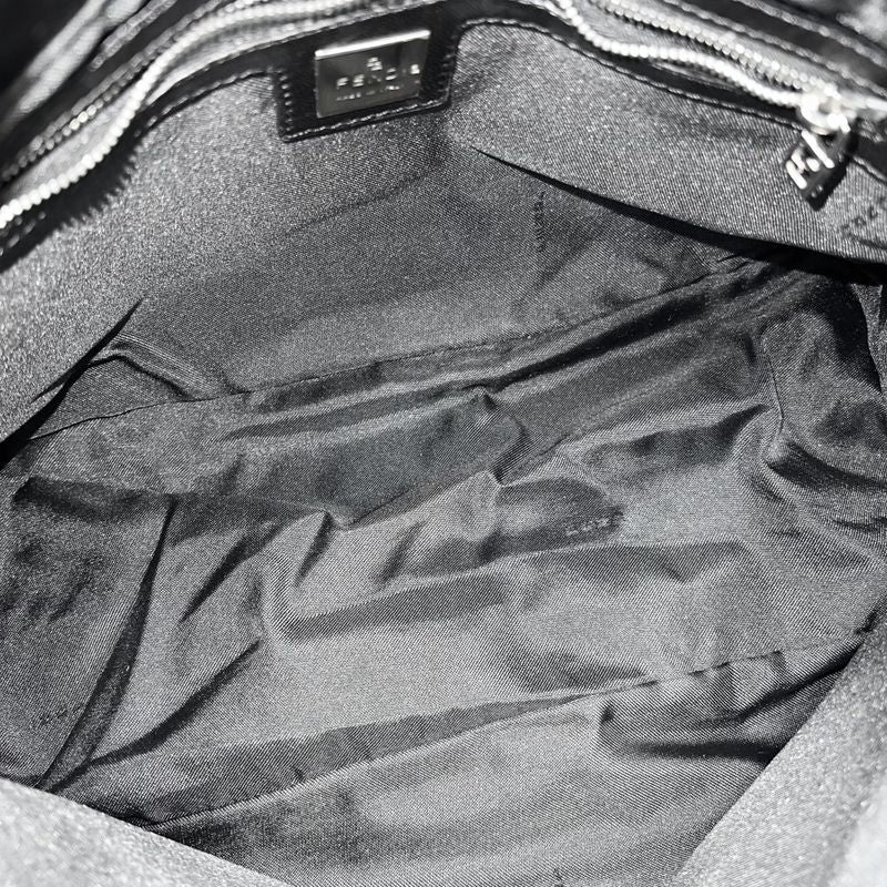 Fendi Handbag Women's Mamma Bucket Shoulder Fendi Leather Black Silver Hardware