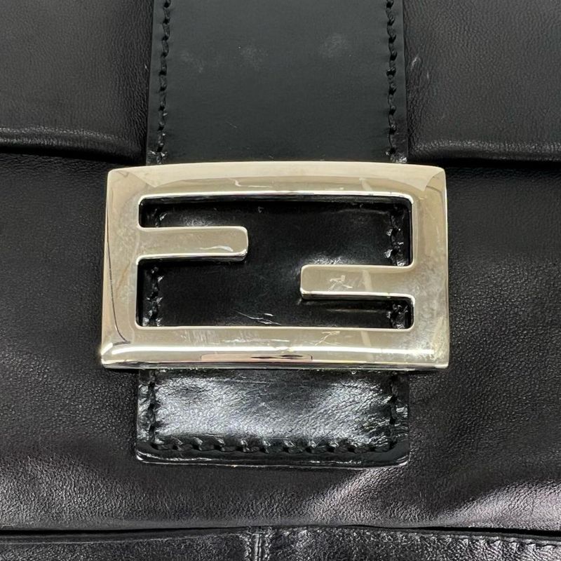 Fendi Handbag Women's Mamma Bucket Shoulder Fendi Leather Black Silver Hardware