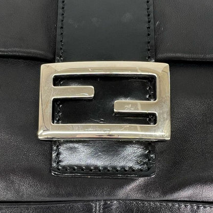 Fendi Handbag Women's Mamma Bucket Shoulder Fendi Leather Black Silver Hardware