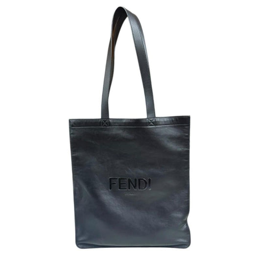 Fendi Flat Shopping Bag Tote Leather 7va538 Black Men's Fendi Preowned Fendi
