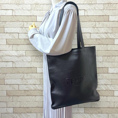 Fendi Flat Shopping Bag Tote Leather 7va538 Black Men's Fendi Preowned Fendi