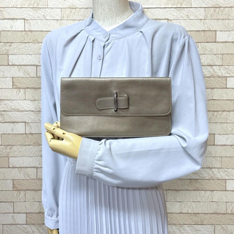 Hermes Stopper Chaine D'ancre Clutch Bag Leather Gold Ladies Hermes Preowned