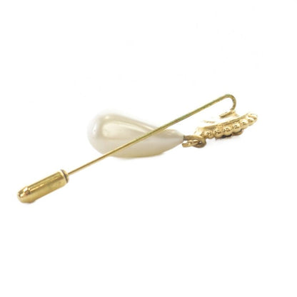 Chanel Clover Faux Pearl Pin Brooch Gold Color Black