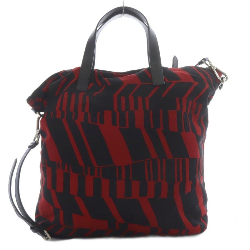 Prada Tote Shoulder Bag 2way Crossbody Triangle Logo Plate Red Black YO22 - OH