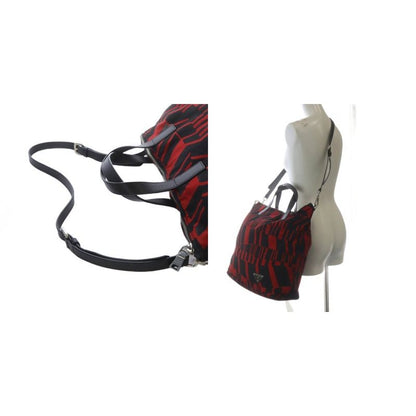 Prada Tote Shoulder Bag 2way Crossbody Triangle Logo Plate Red Black YO22 - OH