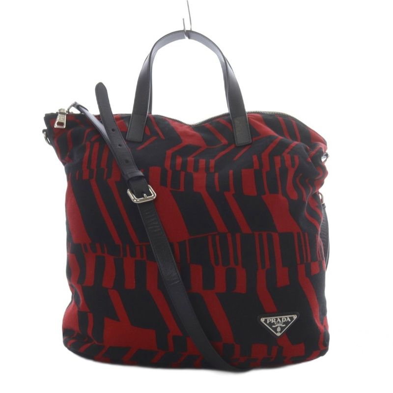 Prada Tote Shoulder Bag 2way Crossbody Triangle Logo Plate Red Black YO22 - OH