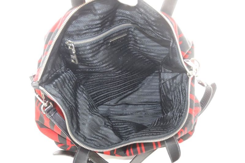 Prada Tote Shoulder Bag 2way Crossbody Triangle Logo Plate Red Black YO22 - OH