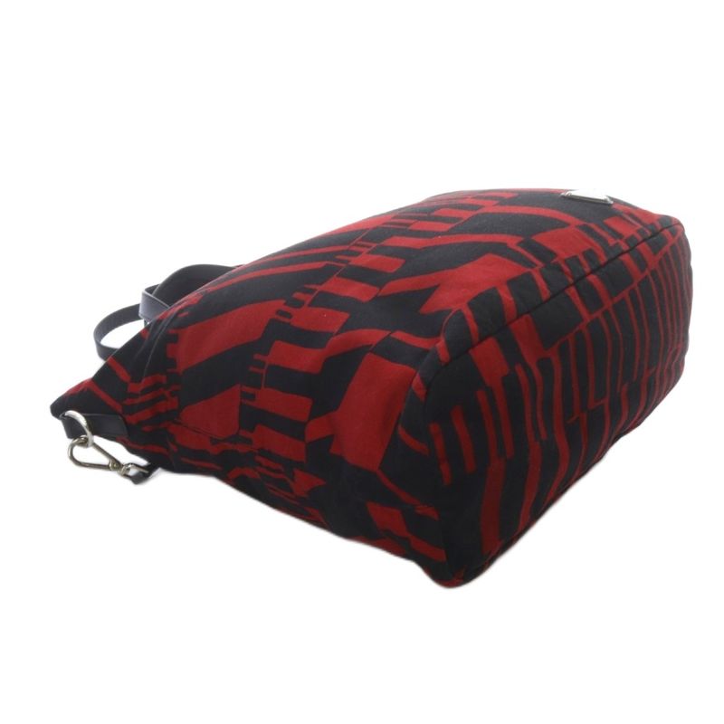 Prada Tote Shoulder Bag 2way Crossbody Triangle Logo Plate Red Black YO22 - OH