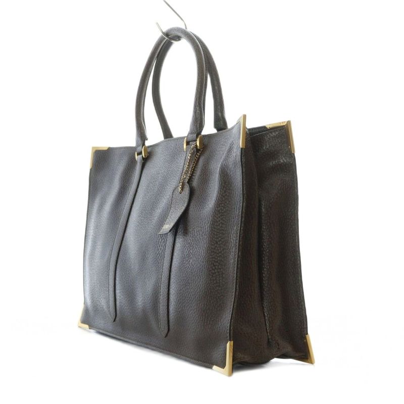 Fendi Tote Leather Genuine Leather Brown Square Plate 8bh228 RI - OS