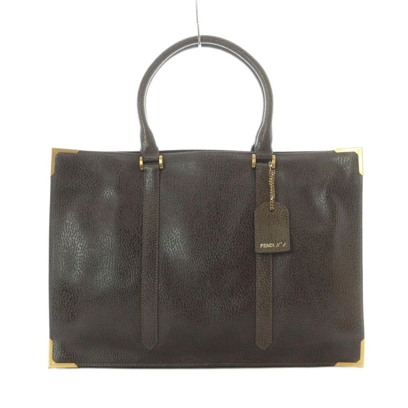 Fendi Tote Leather Genuine Leather Brown Square Plate 8bh228 RI - OS