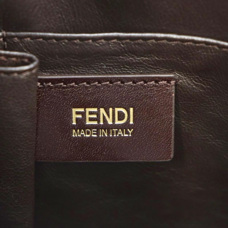 Fendi Tote Leather Genuine Leather Brown Square Plate 8bh228 RI - OS