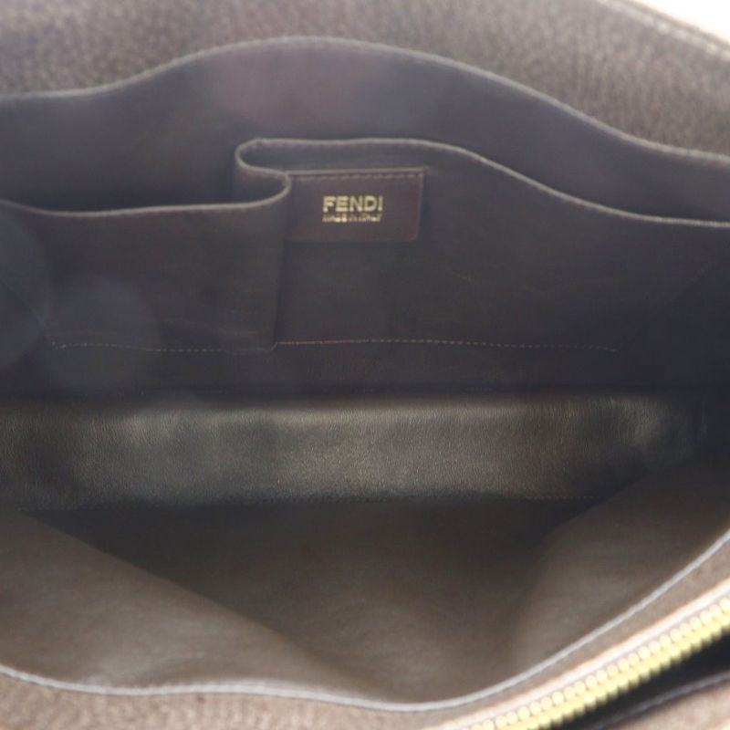 Fendi Tote Leather Genuine Leather Brown Square Plate 8bh228 RI - OS