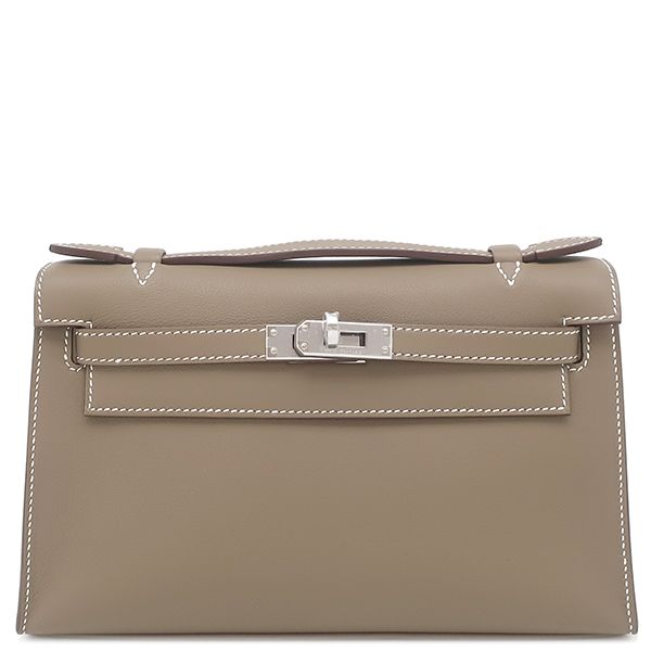 Hermes Handbag Pochette Kelly Mini Vorsluft Etoupe Silver Hardware Never Used