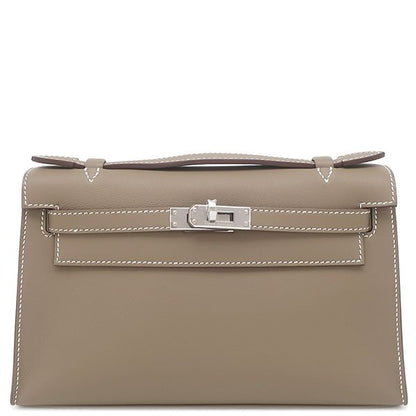Hermes Handbag Pochette Kelly Mini Vorsluft Etoupe Silver Hardware Never Used