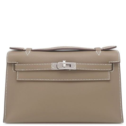 Hermes Handbag Pochette Kelly Mini Vorsluft Etoupe Silver Hardware Never Used