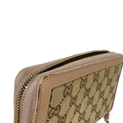Gucci Bree 323397 Beige And Dark Brown Round Zipper Leather Long Wallet