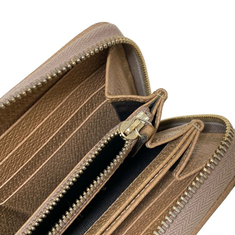 Gucci Bree 323397 Beige And Dark Brown Round Zipper Leather Long Wallet