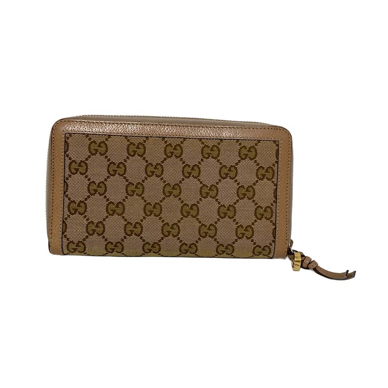 Gucci Bree 323397 Beige And Dark Brown Round Zipper Leather Long Wallet