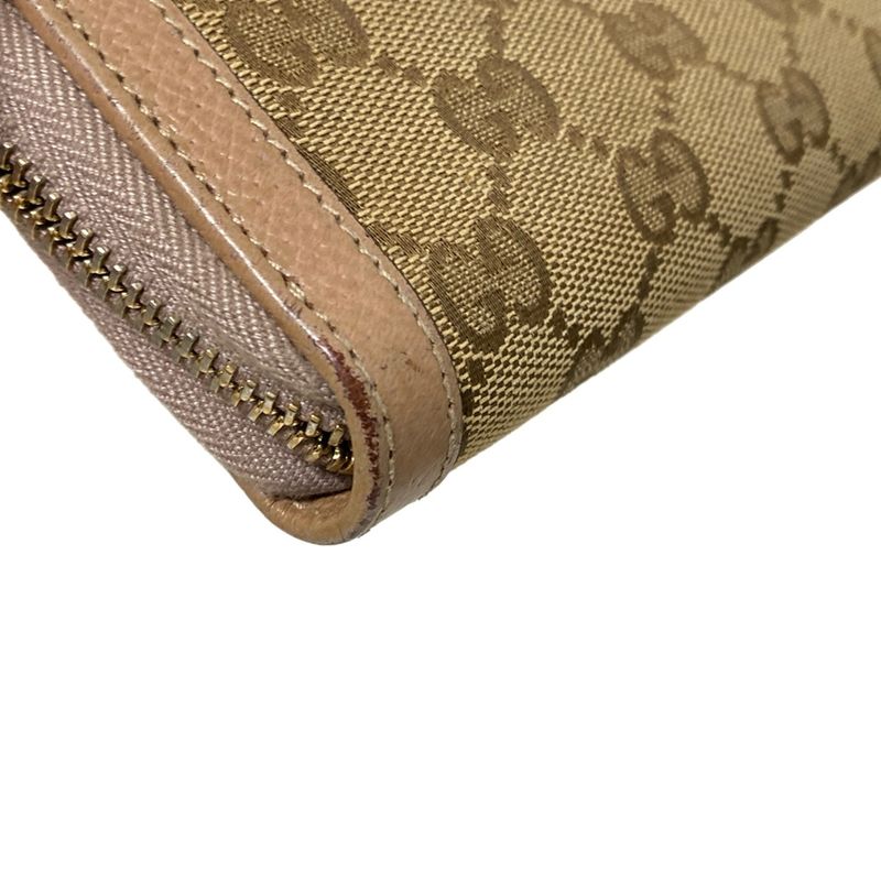 Gucci Bree 323397 Beige And Dark Brown Round Zipper Leather Long Wallet